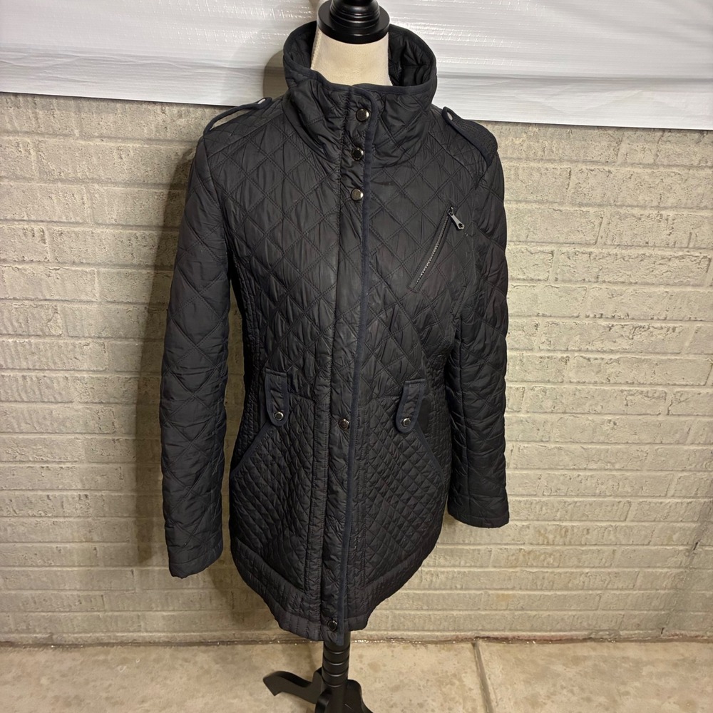 Marc New York Andrew Marc Quilted Chevron Jacket Black Size L Stand Collar Zip‎